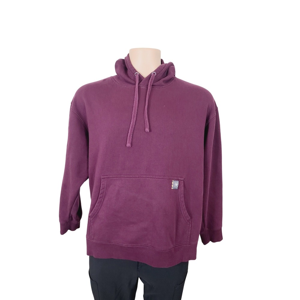 Ariat Front pocket Logo detail Pullover Hooded Sweater Men Size XL Burgundy
